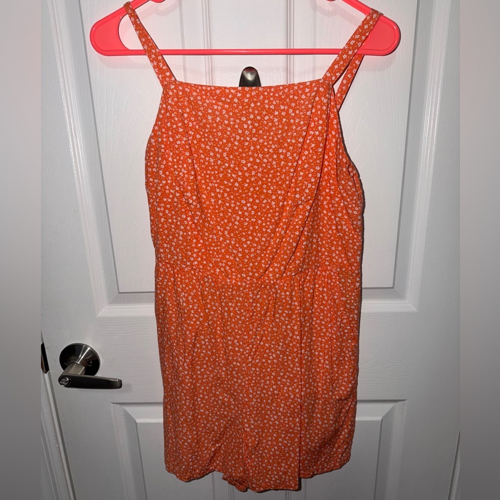 Women’s Medium Orange Floral Adjustable Strap Romper Old Navy Viscose Dress